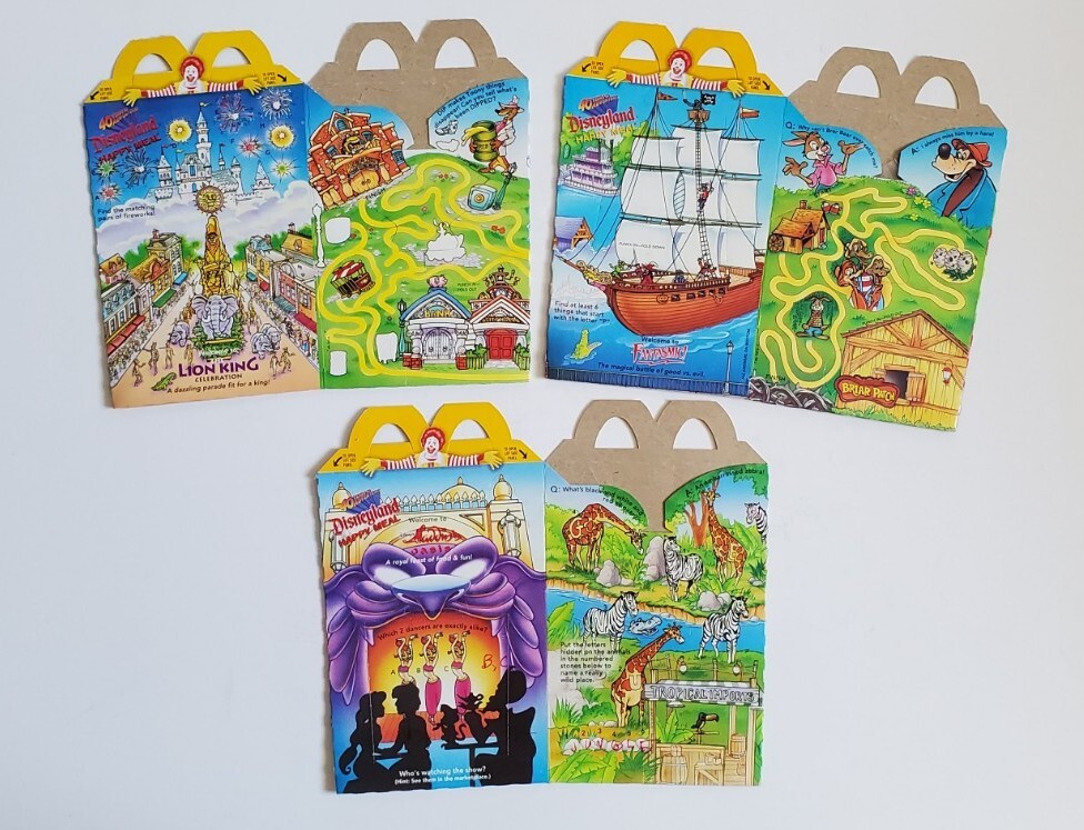 3 McDonald's 1994 Happy Meal Boxes - Disneyland 40 Years of