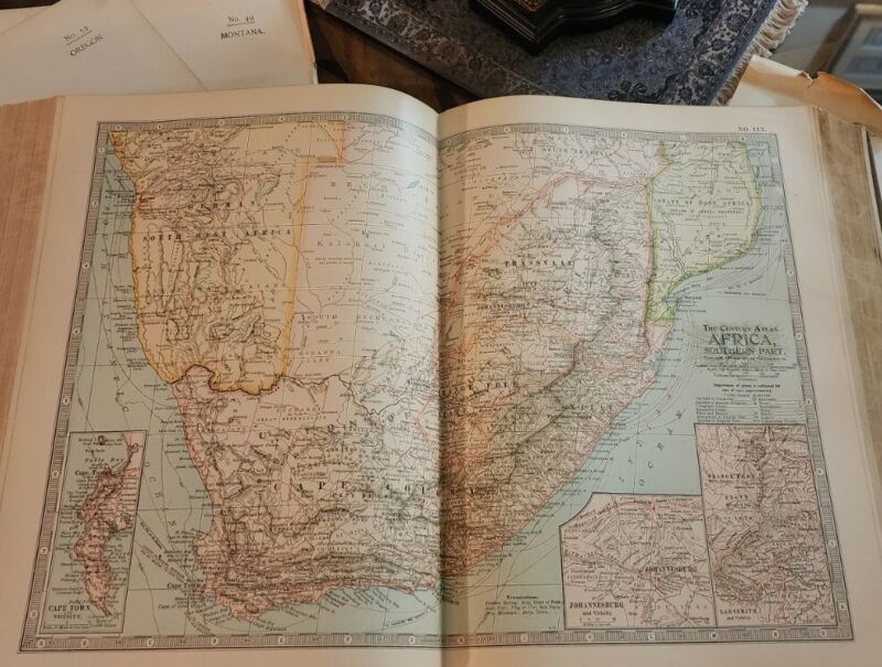 CENTURY ATLAS MAP 113 SOUTH "AFRICA SOUTHERN PART" NAMIBIA ESWATINI 1911 ANTIQUE
