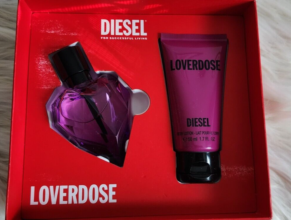 Diesel Loverdose Set 2 EDP 1oz and Body Lotion 1.7 oz.  ( distressed outer box)