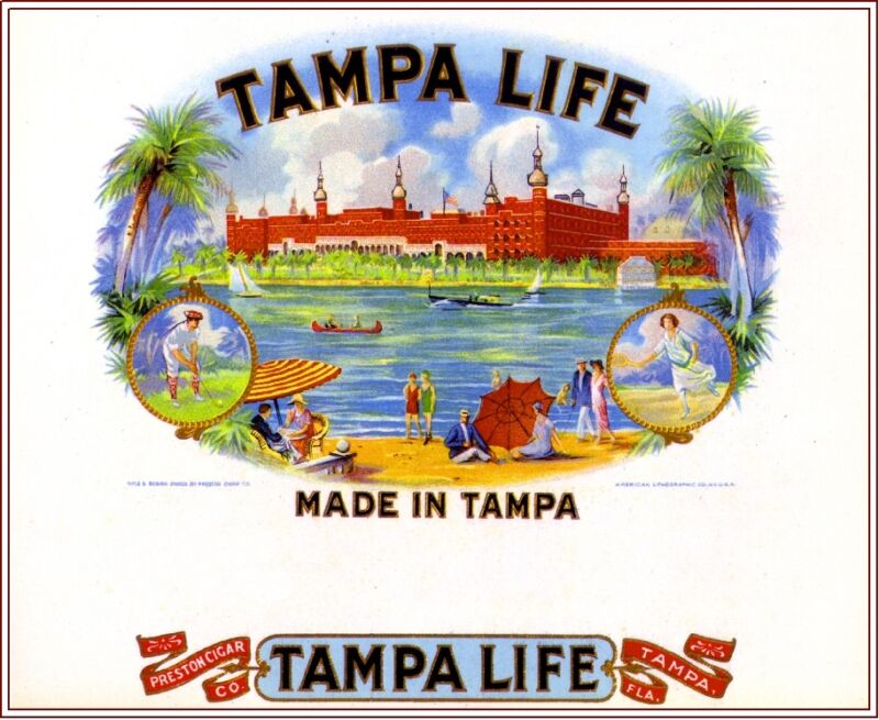 Tampa Florida Life Scenic Smoke Vintage Cigar Box Crate Inner Label Art Print