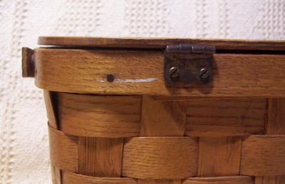Vtg Woven WOOD BASKET Handbag HAND PAINTED LID Lined BOX PURSE Sewing FOLK ART