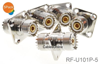 5-Pack UHF SO239 Female to Female 4-Hole Panel Mount Coupler, RF-U101P-5