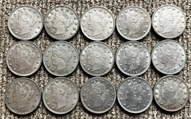 15x Choice AU / Slider 1883 "No Cents" Liberty "V"