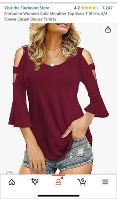 Florboom Womens Cold Shoulder Top Basic T Shirt 3/4 Sleeve Casual Blouse Top XXL