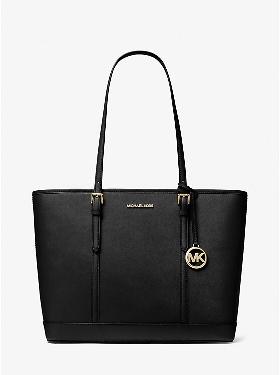 Michael Kors Jet Set Travel Saffiano Leather Tote Bag Womens L Black Zip Closure - Picture 1 of 19