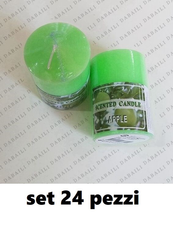 Set 24 Pezzi Candele Cera Profumate Verdi Aroma Mela 4,5x7,5cm bal