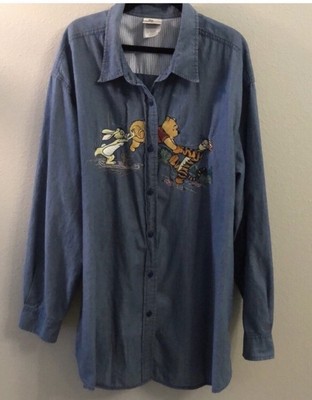 The Disney Store Vintage Winnie The Pooh Tiger Piglet Denim Shirt XXL Embroided 
