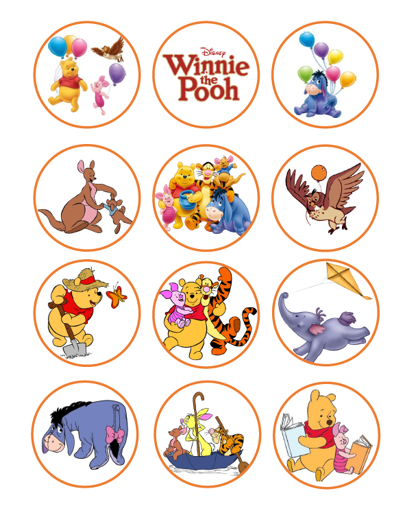 Winnie The Pooh cupcake toppers, Pooh bear toppers, Icing sheets EDIBLE