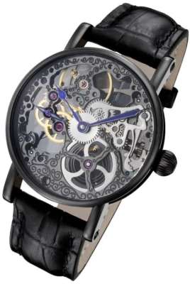 Pre-owned Rougois Tattoo Black Mechanical Automatic Skeleton Watch Rs10003