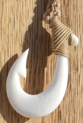 Polynesian Style Bone Fish hook Pendant is Good Luck Safe Journey Over Water