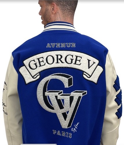 Pre-owned George Avenue  V Paris Men's Varsity Jacket Size Large In Blue