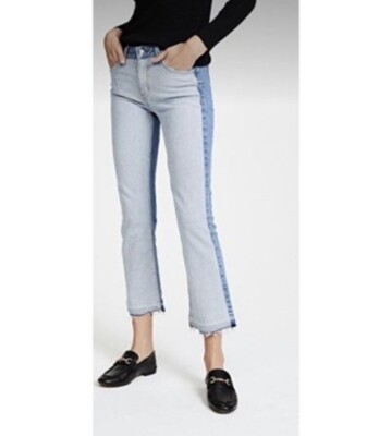 NWT Derek Lam 10 Crosby Women GIA Mid- Rise Cropped 2- Tone Flare Jeans. Size 28