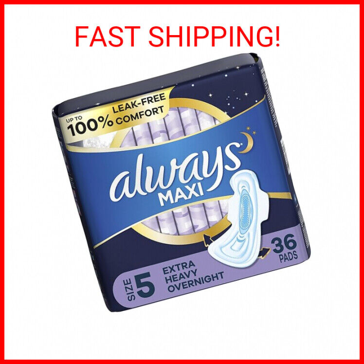 Always Maxi Feminine Pads for Women, Size 5 Extra Heavy Overnight Absorbency, wi