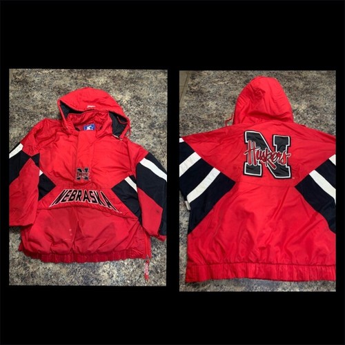 ウォームアップウェア Vintage 1990 University Nebraska Starter Vintage Starter - Red Nebraska Huskers Pullover Jacket 1990s