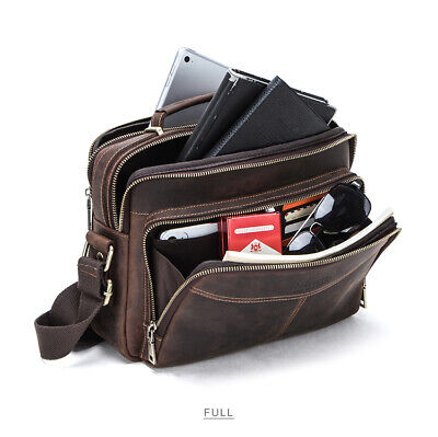 US Stock Men's Leather Shoulder Bag Messenger Bag Handbag Pen Slot For 9.7'' iPad