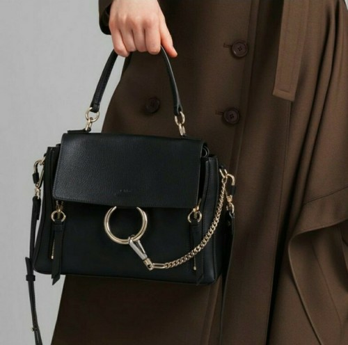 CHLOE Faye Day Leather/Suede Black Satchel Shoulder Bag CHLOE Faye Day Leather/Suede Black Satchel Shoulder Bag