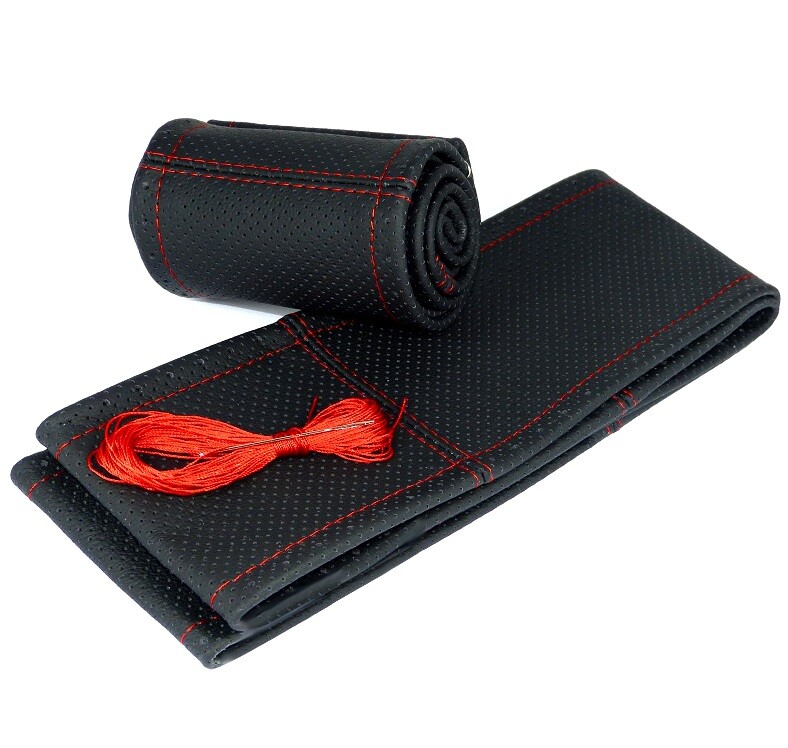 Lenkradbezug Lenkradhülle Lenkradschoner P ROTE NAHT Lenkrad Echtleder 38cm-39cm