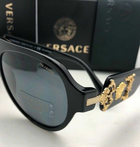 Pre-owned Versace Polarized  Sunglasses Ve 4323 Gb1/81 58-15 140 Black-gold Frame W/ Grey In Grey Polarized