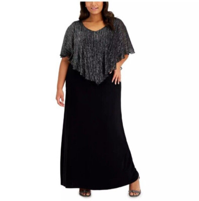 Connected Apparel Metallic Cape Overlay Sz 14 Evening Dress Gown Plus BHFO 2329