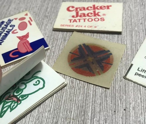 vtg Cracker Jack Prize lot Lenticular Kaleidoscope TATTOOS Super sticker Draw