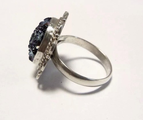 Vintage Blue/Silver unknown material Stone Sterling Silver Ring Size 7
