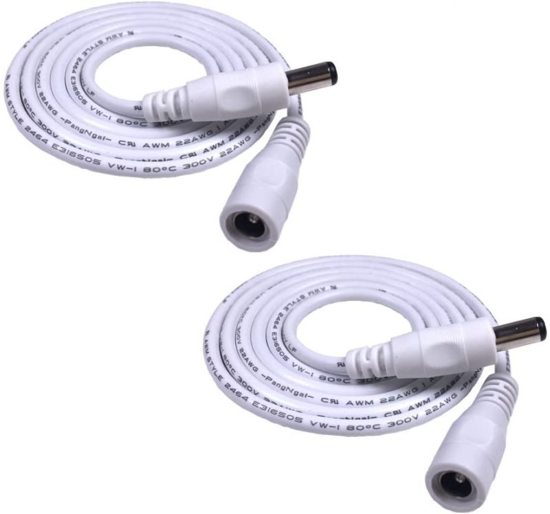 2PCS 3.28 ft White 5.5mm x 2.1mm DC Plug Extension Cable for Power Adapter, 12v
