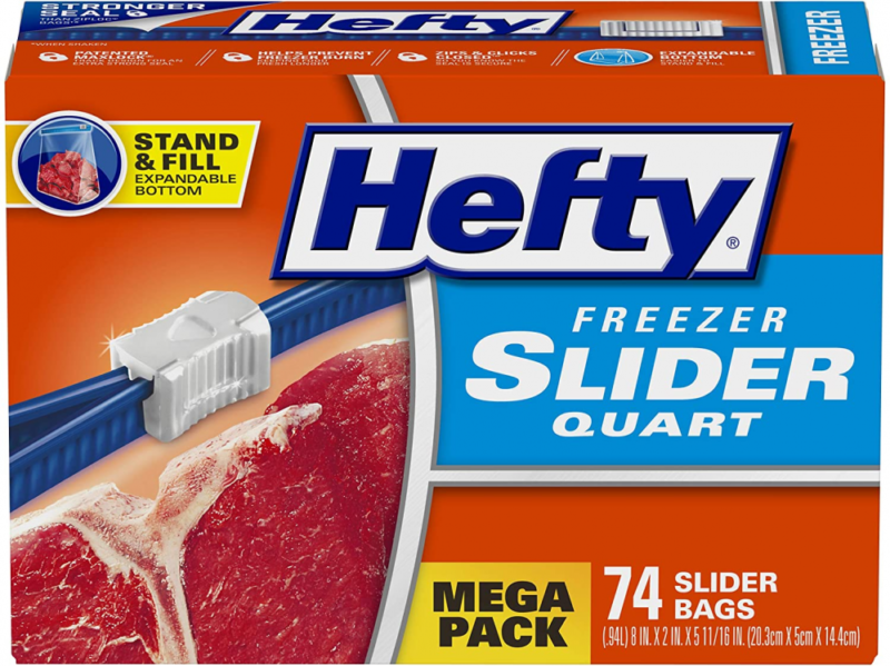 Hefty Slider Freezer Storage Bags, 74 Count (Pack of 1), No Artificial Color