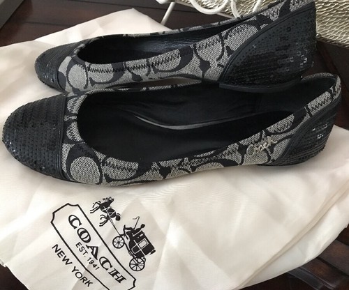 Coach Shine Flats, Sequin Toe Jacquard  Signature C Print Sz 8 *EUC*