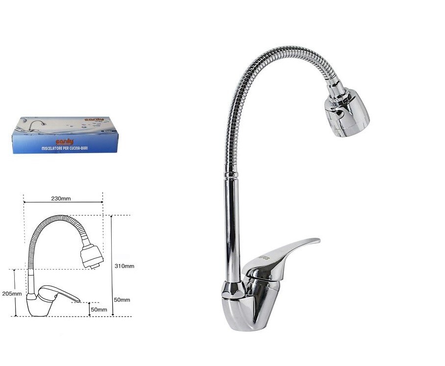 Miscelatore Rubinetto Monocomando Lavello Cucina Canna Alta Cromo Flessibile dfh