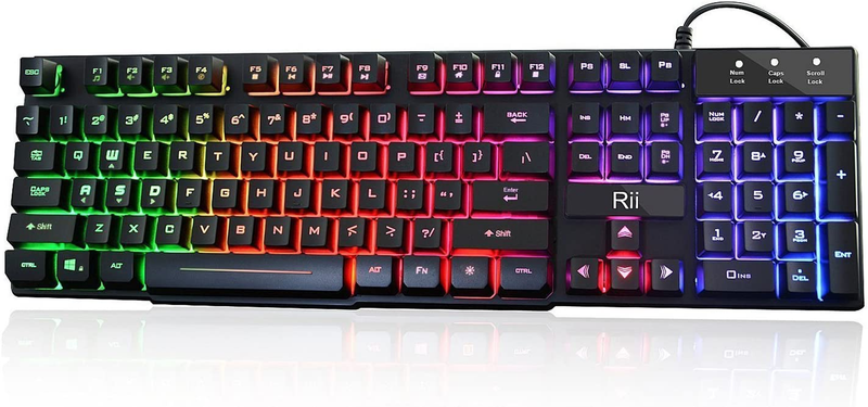 Rii RK100+ Multiple Color Rainbow LED Backlit Large Size USB Wired Mechanical Fe
