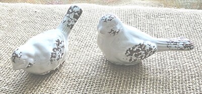 Sweet Glazed Sparrows White And Brown 2 Bird Figures 2 Poses Home Decor