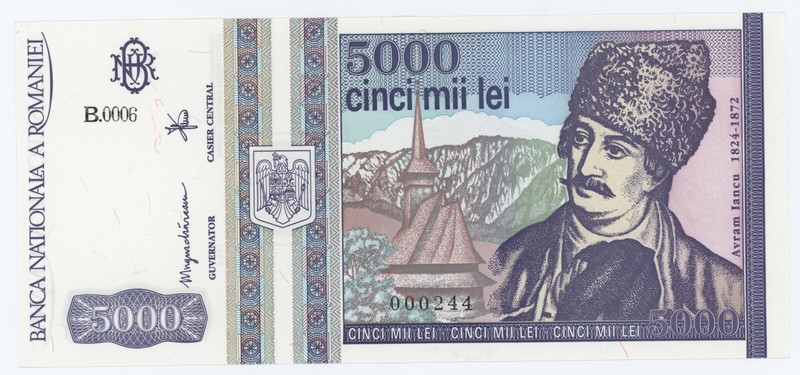 Romania 5000 Lei May 1993 Pick 104 Unc Uncirculated Banknote Serial 0002 Ebay