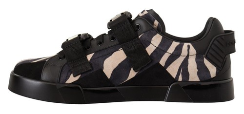 Pre-owned Dolce & Gabbana Dolce&gabbana Men Black White Sneakers Suede Zebra Print Trainer Shoes Sz Eur 44