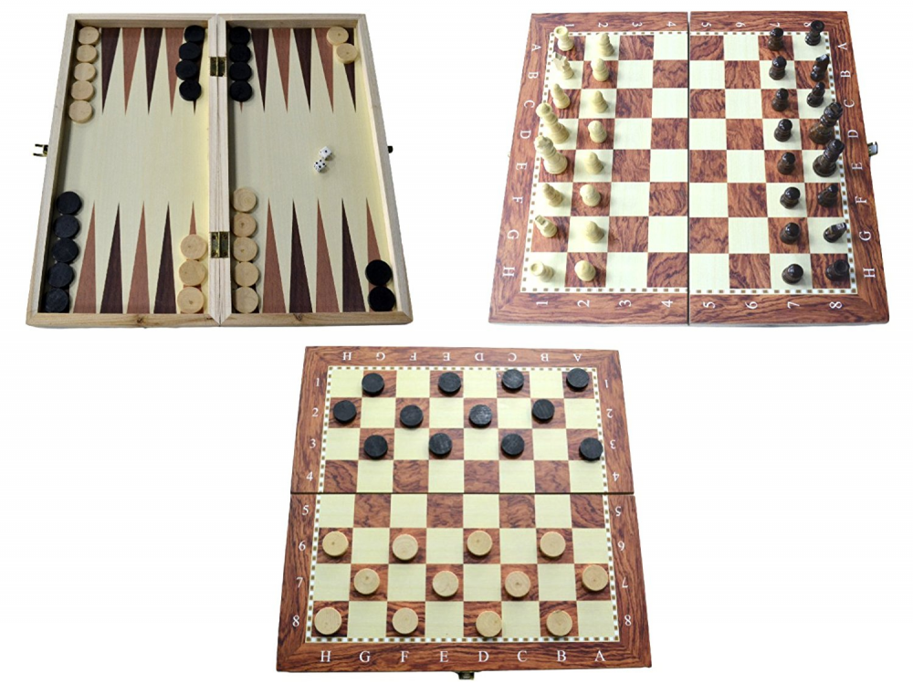 Scacchiera Viaggio 3In1 Backgammon Scacchi Dama Portatile Pieghevole cir