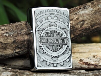 Zippo Lighter - Harley Davidson - Gears Pewter Emblem - Rare