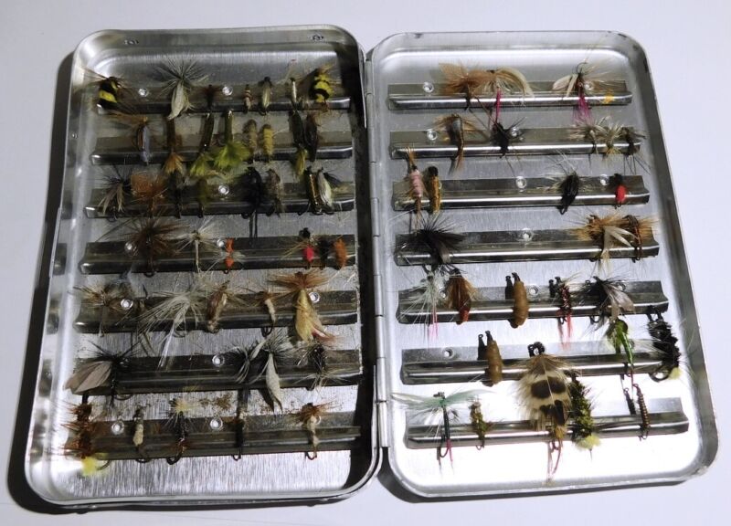 Vintage Lot of Fly Fishing Lures - 70 Flies + Case