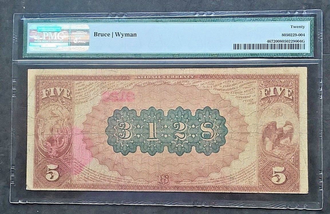 1882 Large $5 Fr.467 Home National Bank HOLYOKE Massachusetts CH#3128 PMG VF20