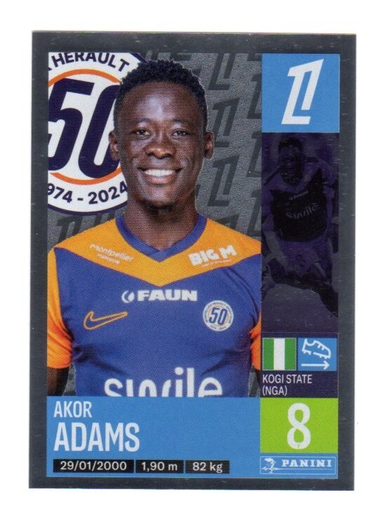 Sticker Panini Foot 2024-2025 Ligue 1 #286 Akor Adams Montpellier Hsc