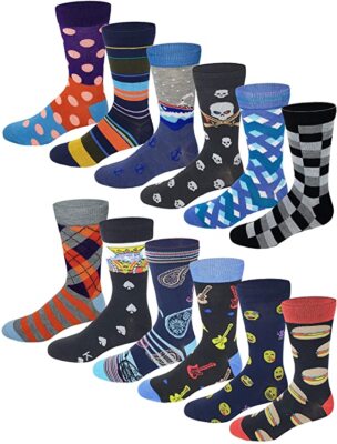12 Pairs Men Assorted Fancy Colorful Fashion Design Dress Socks