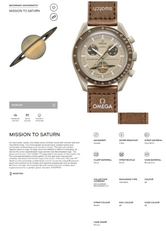 Pre-owned Swatch Brand |  X Omega Bioceramic Moon: Mission To Saturn So33t100