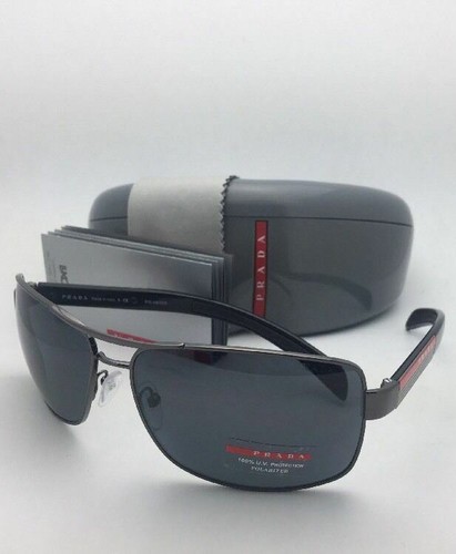 Pre-owned Prada Sport Polarized Sunglasses Sps 54i 5av-5z1 65-14 Gunmetal Frames With Grey In Gray