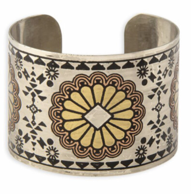 Mesa Sun Etched Metal Cuff Bracelet Copper Silver Gold-tones Myra Bag- New