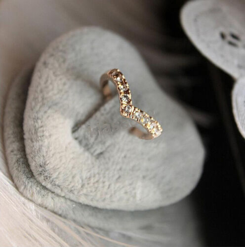 Cute Rose Gold V Shape Crushed Diamond Pinky Finger Small Ring for