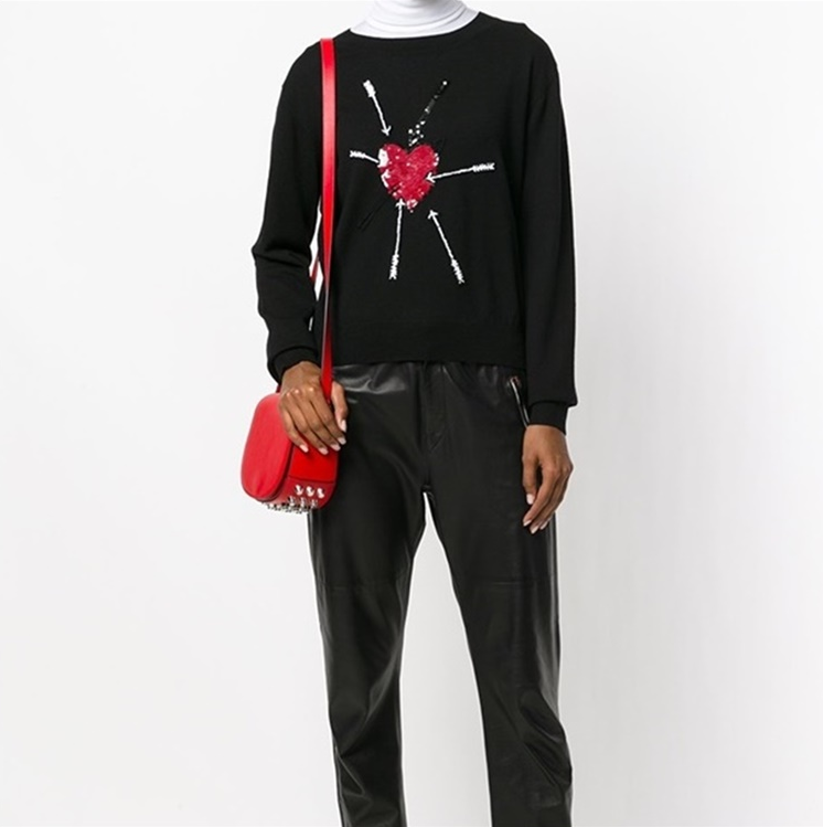 Pre-owned Markus Lupfer Sequin Heart And Arrow Joey Jumper / Kn2012 In Black