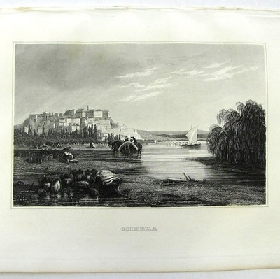 Gravure sur acier Coimbra 1859 Meyer's Universum Coïmbre Portugal