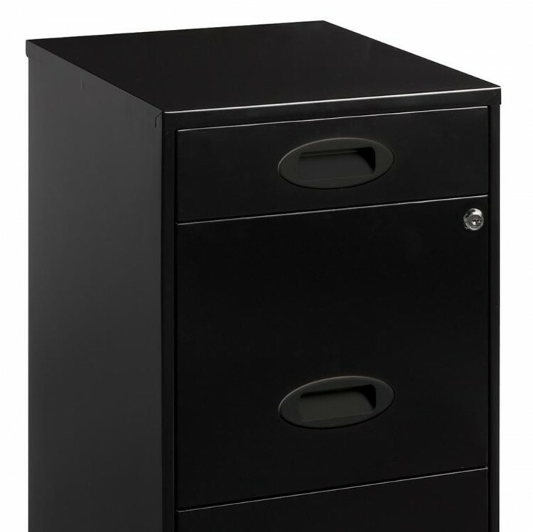 Metal Filing Cabinet Black Mobile 3 Drawer Locking Vertical Home Office Storage