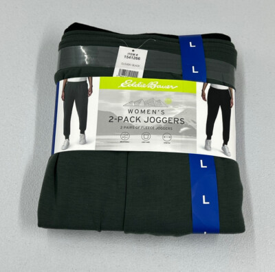 Eddie Bauer Women's 2-Pack Fleece Lounge Joggers, Black/Olive Heather, Size L