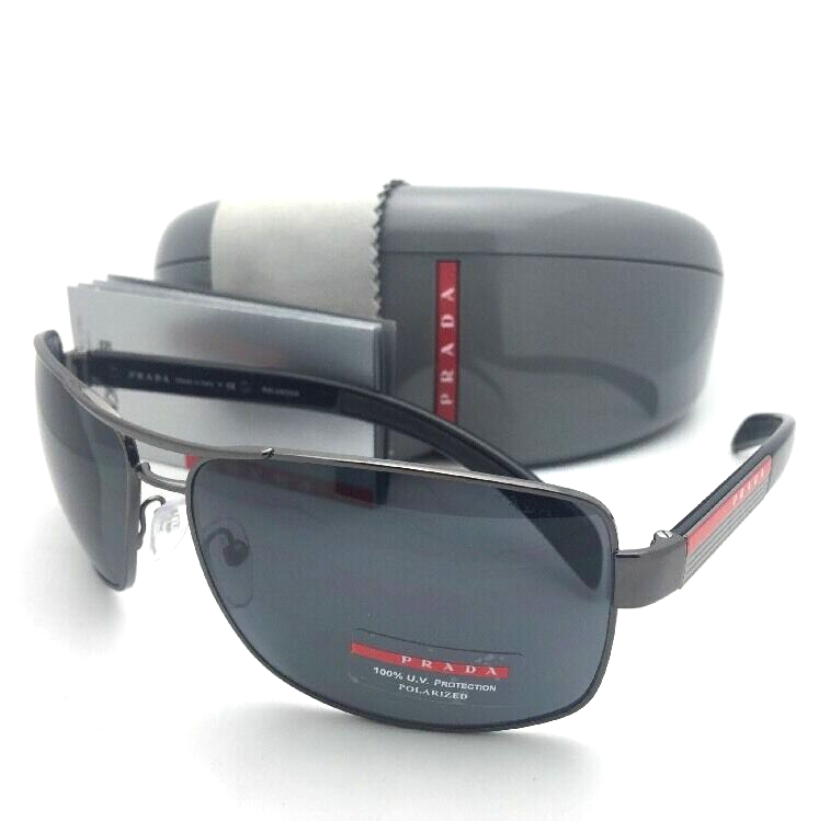 Pre-owned Prada Sport Polarized Sunglasses Sps 54i 5av-5z1 65-14 Gunmetal Frames With Grey In Gray
