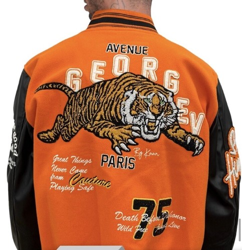 Pre-owned George Avenue  V Paris Men's Varsity Jacket Size Medium In Orange