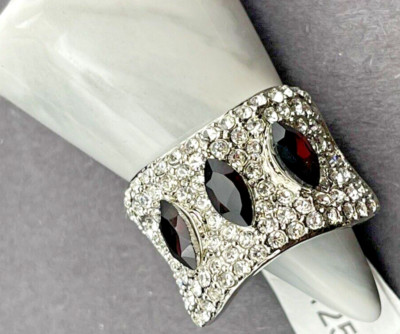 Camille Lucie Deep Ruby Red Faceted & Clear CZ Silver Ring Size 9 New With Tag